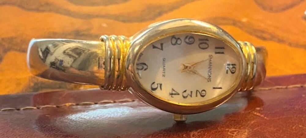 Women's Shannon Bracelet Watch,Swiss Parts,Gold Tone w/Thick Crystal,MOP Face